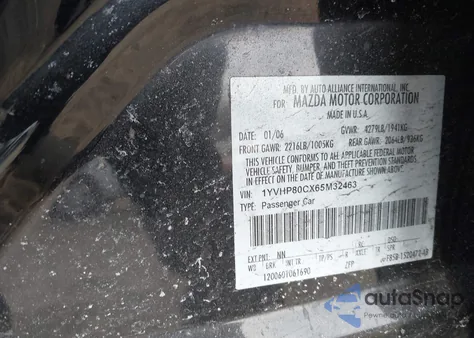 2006 Mazda Mazda6 I Grand Sport from USA, damaged, VIN 1YVHP80CX65M32463